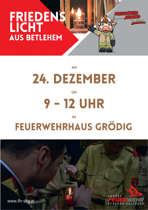 Friedenslicht am 24. Dezember von 9 bis 12 Uhr im Feuerwehrhaus Grödig
